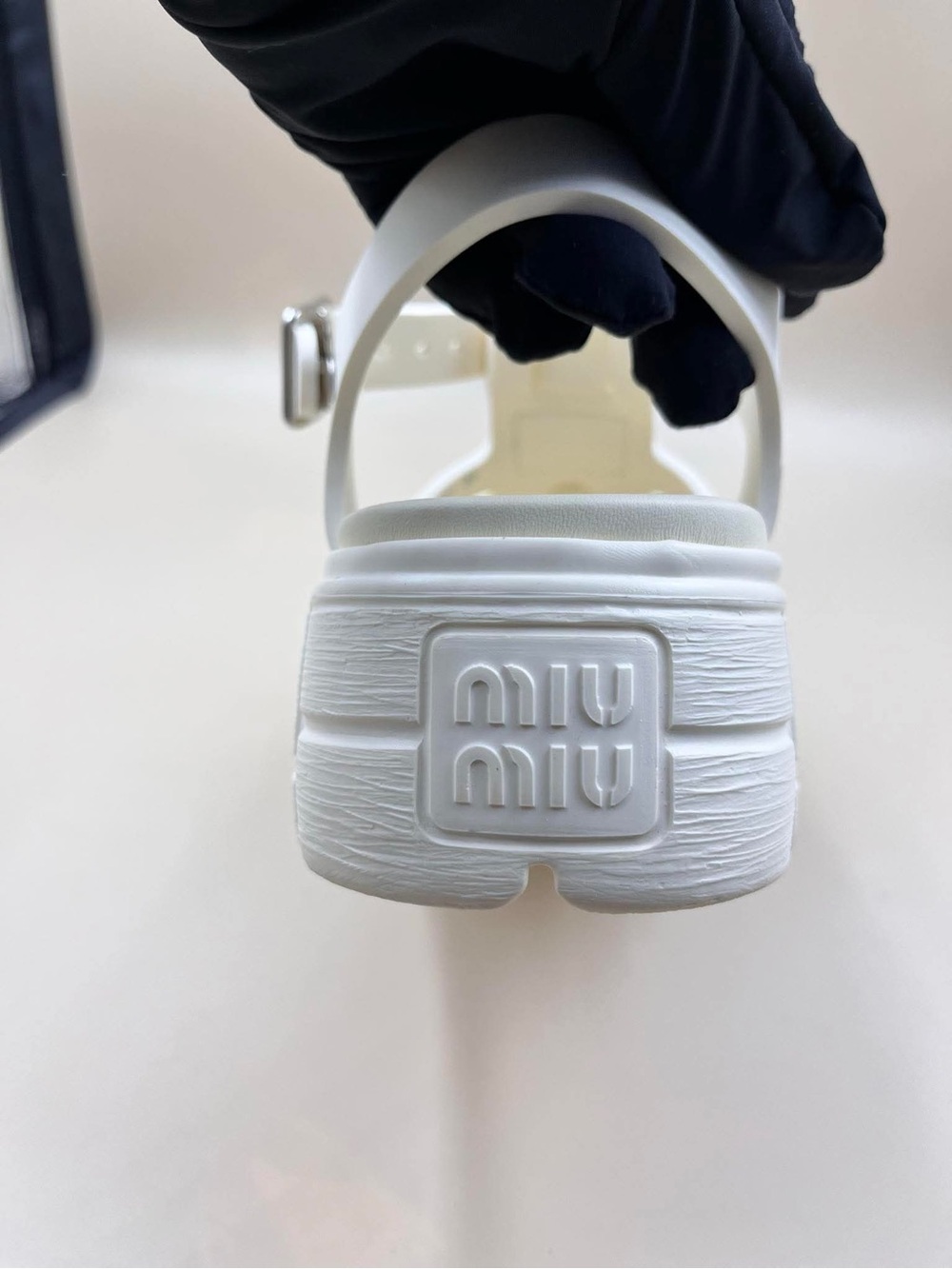Miumiu Chunky White Jelly Sandals with Buckle Strap - Picture 15 of 16